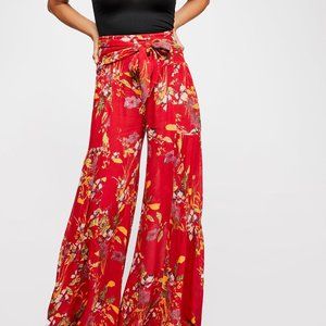 Free People Aloha Print Wide Leg Pant Red NWOT XS